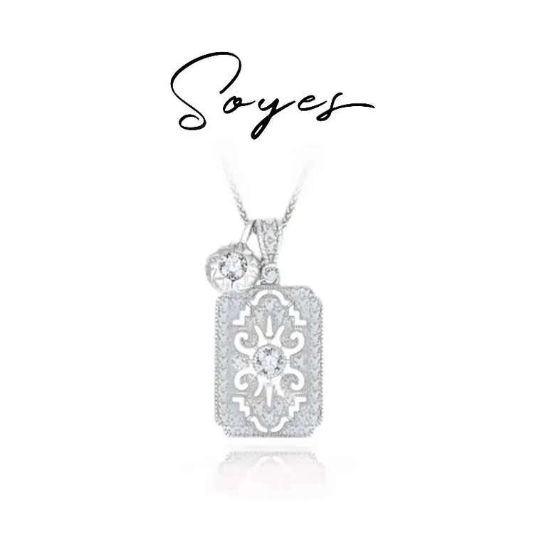 soyes/索野 坠链均925银合成锆石 平安无事牌项链法式满钻转运