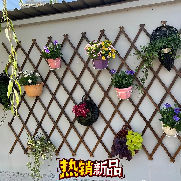 户外防腐木栅栏伸缩实木拉网月季葡萄爬藤架阳台墙面装饰网格