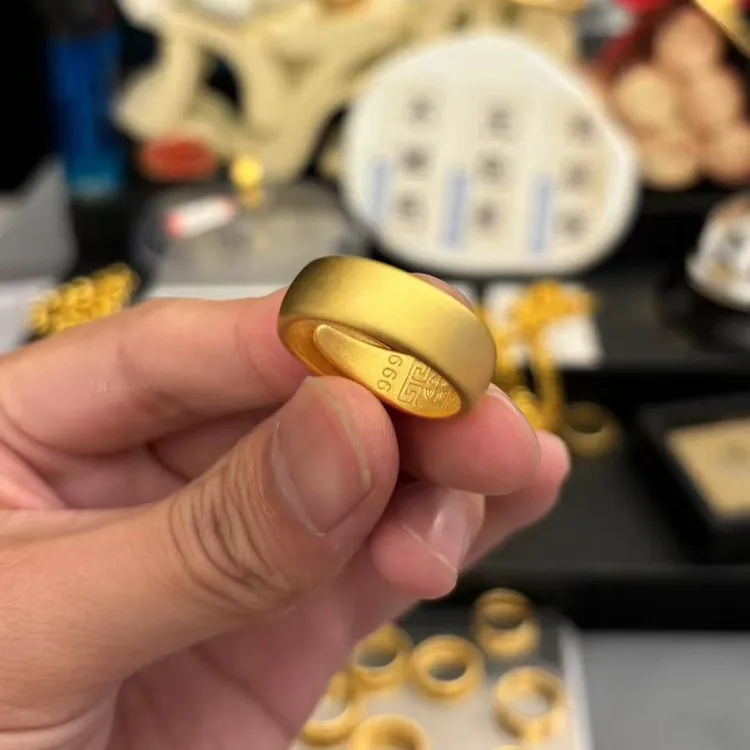 合金戒指 【开口磨砂戒指】手工情侣古法传承磨砂真金色素款