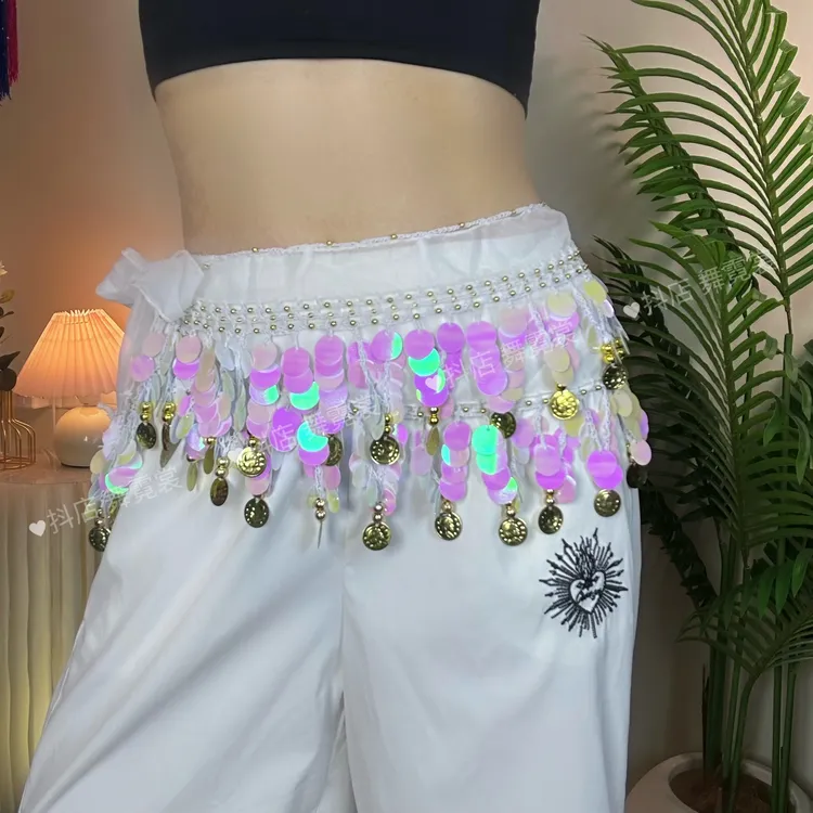 新款爵士舞屁帘肚皮舞铜锣亮片腰链臀巾韩舞smart广场街舞腰搭巾