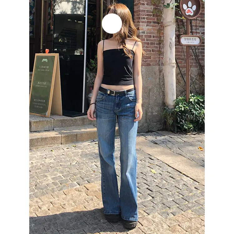 美式复古微喇牛仔裤女2025夏季新款显瘦不贴腿低腰宽松垂感喇叭裤