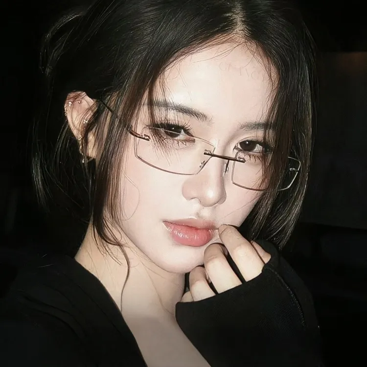 韩版高冷御姐风无框眼镜女近视可配度数防蓝光禁欲切边感眼睛镜架