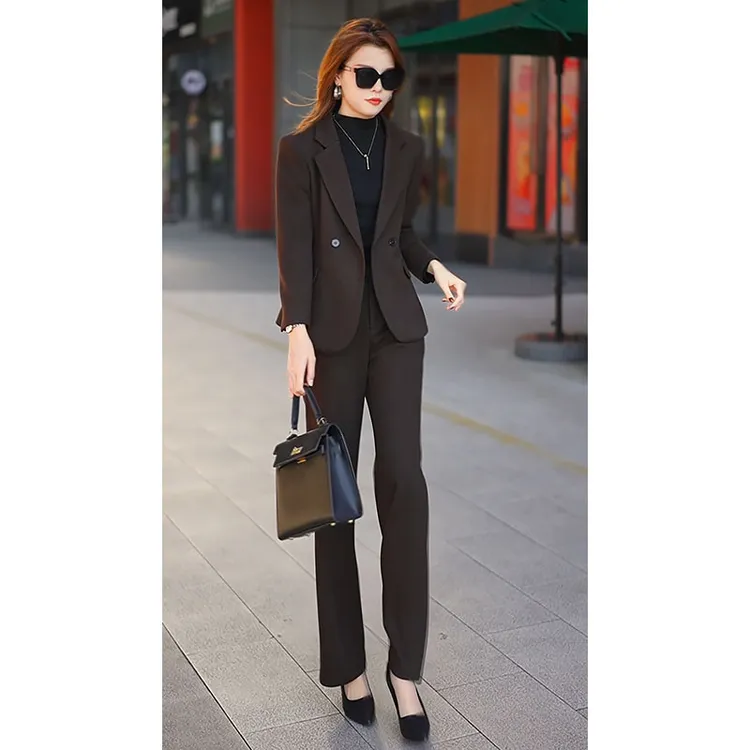 西装套装女V领复古名媛修身型空姐通勤长袖西服女神范A1053