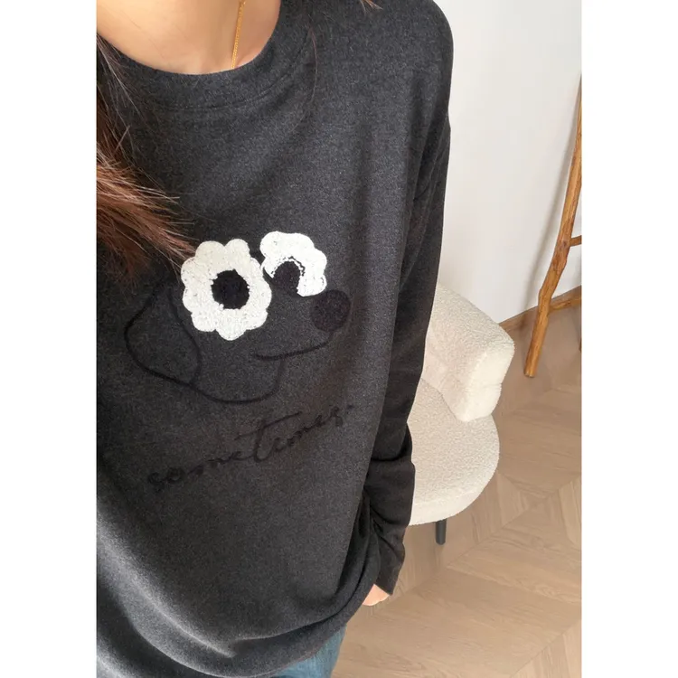 NANA【荷包蛋狗】冬季300g双面澳绒加厚毛巾绣小狗长袖女保暖C0646