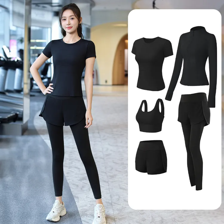 健身衣运动套装女透气高档次弹力速干健身房晨跑步夏季修身瑜伽服