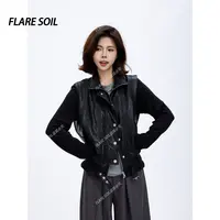 【FLARE SOIL】秋冬重工复古皮衣立领皮马甲宽松型外套 T4644A