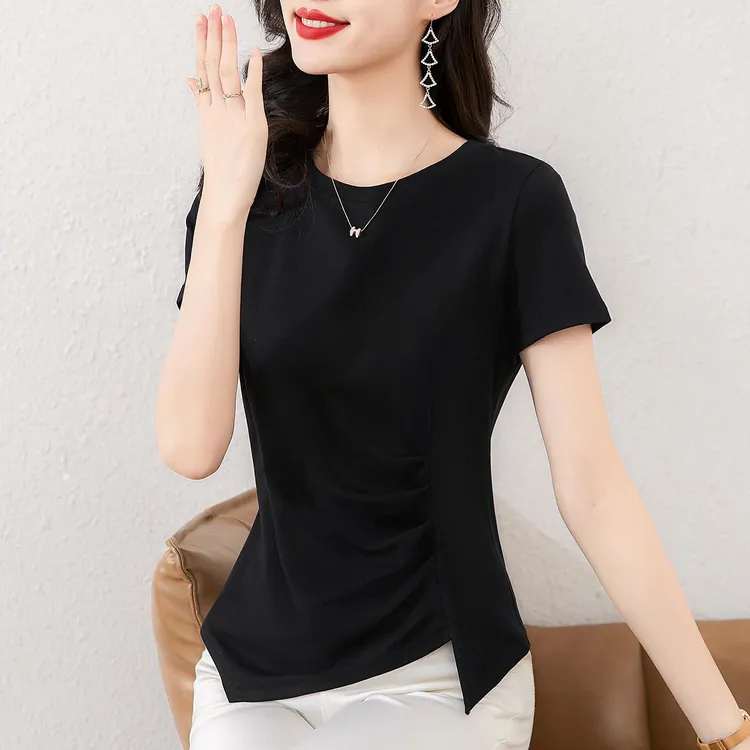 黑色短袖t恤女2025年新款夏季爆款女装显瘦上衣洋气修身半袖体恤