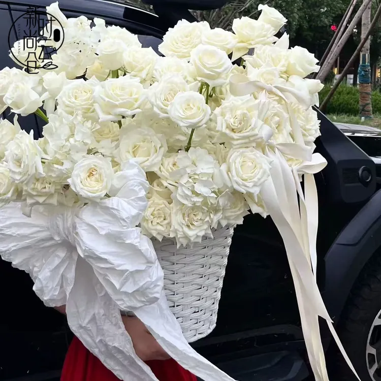 七夕超大编织抱抱篮鲜花花束插花篮子花艺抱抱桶装饰材料diy手工