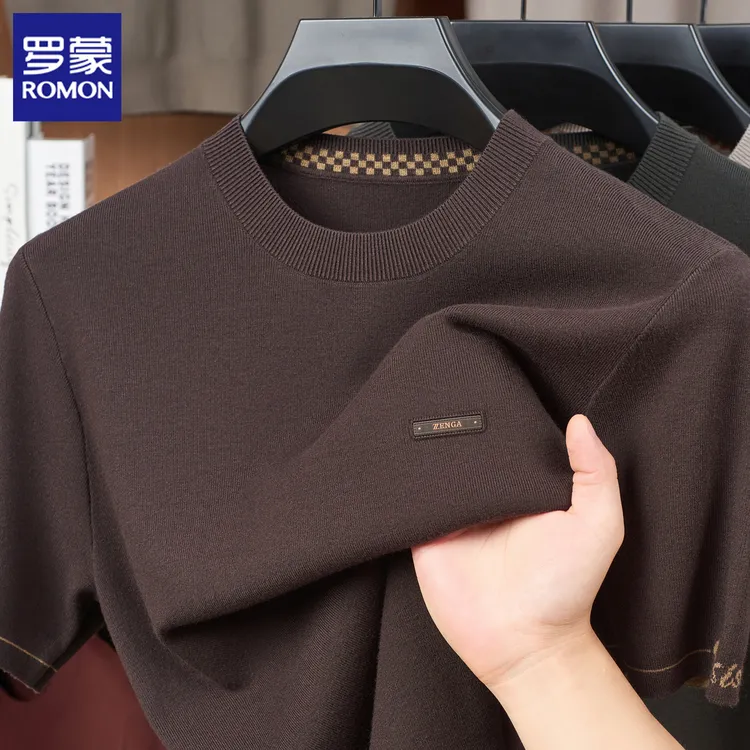 罗蒙2025新款短袖针织衫男士秋冬款休闲时尚半袖圆领套头打底上衣