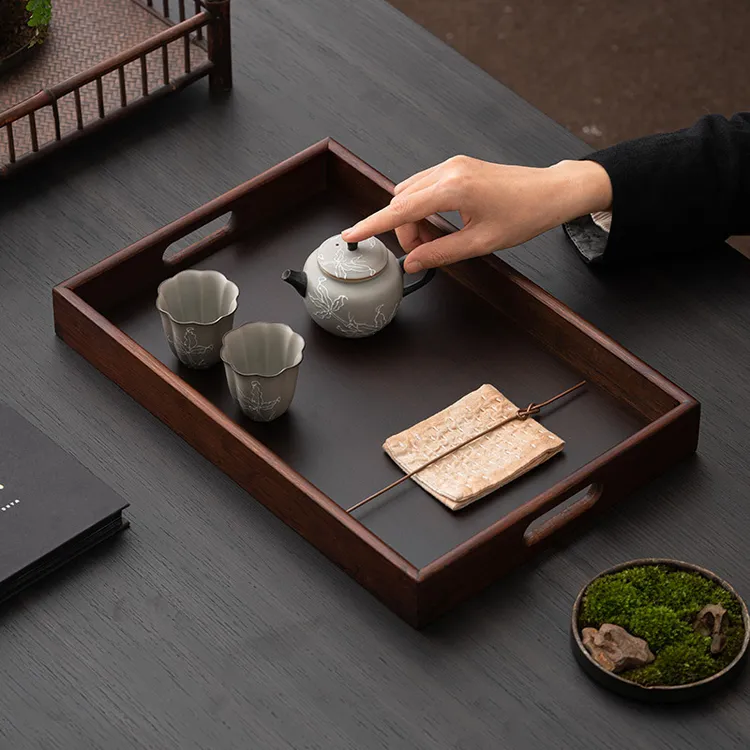 国潮新款竹制托盘茶盘家用功夫水杯子收纳盘长方形普洱茶茶道用具