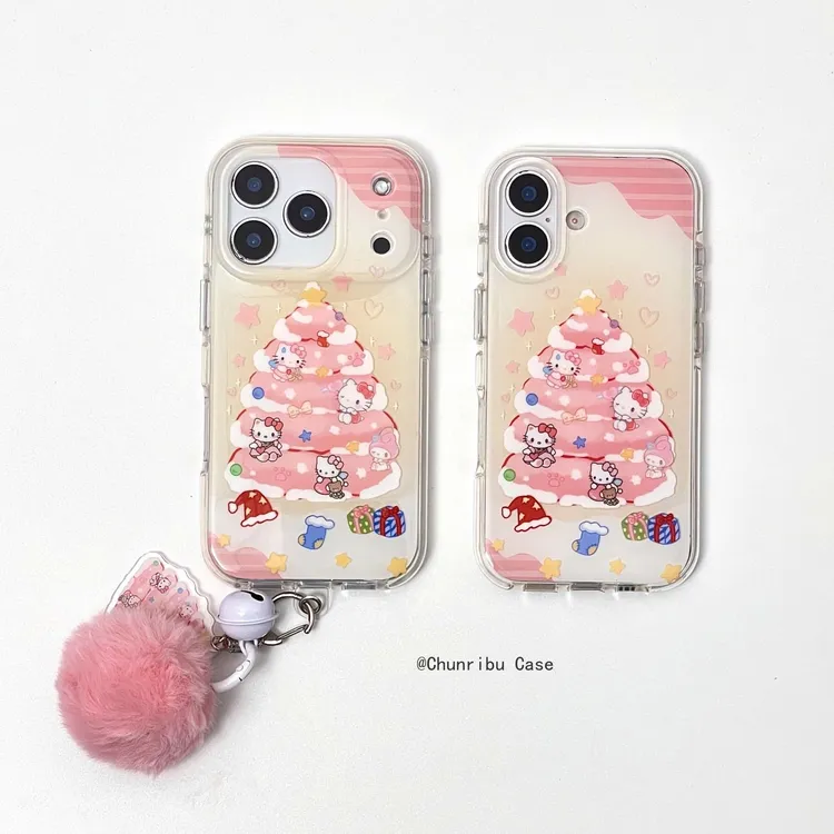 可爱卡通日韩粉色圣诞树kitty适用苹果17/16promax手机壳15/14/13