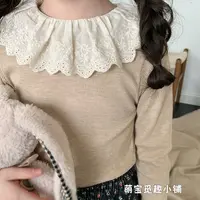 长袖儿童春秋洋气宝宝新款蕾丝2024花边打底衫女童韩版T恤荷叶领