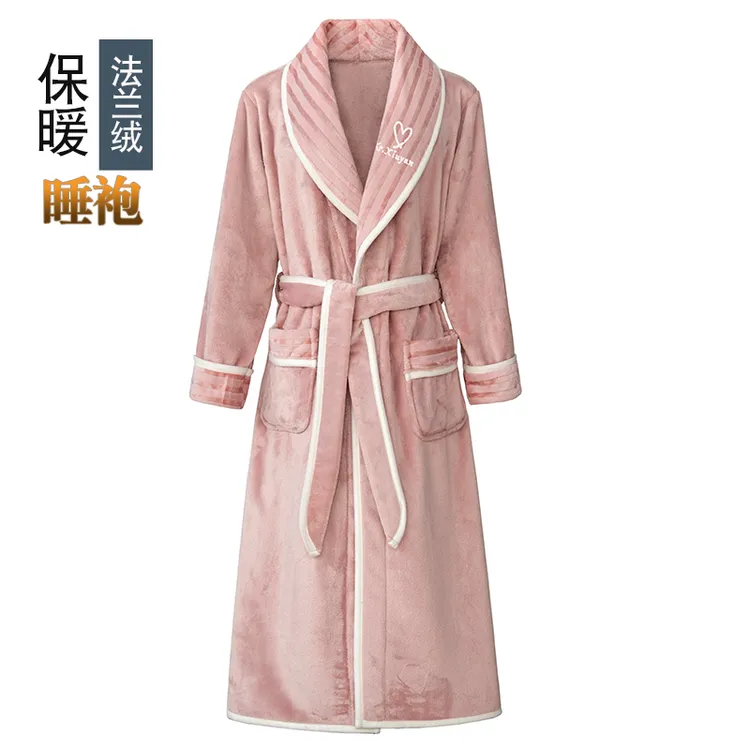 男女加厚秋冬纯色长袖厚款女睡袍晨袍家居服大码