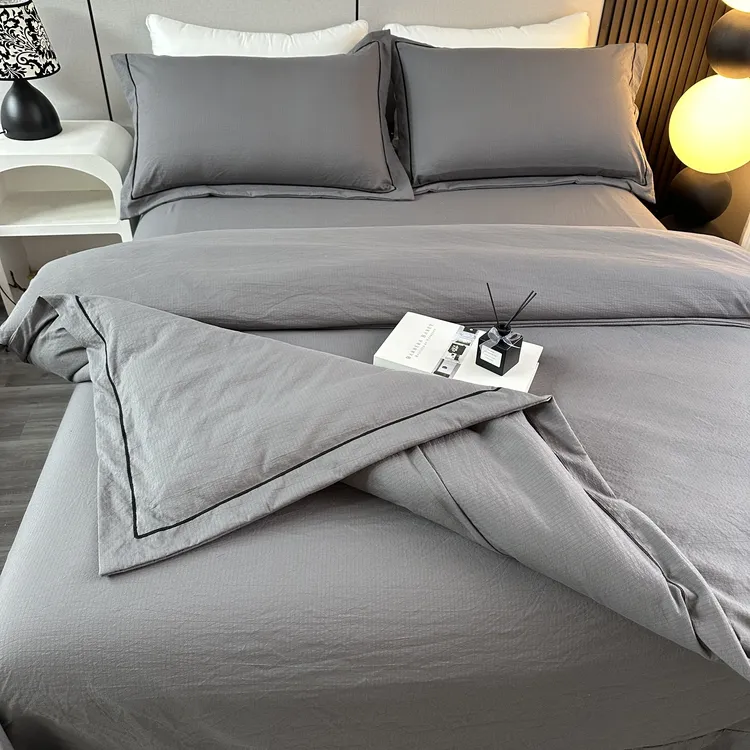 【四季加厚】设计师原创高奢简约纯色宽边重工提花四件套床上用品4