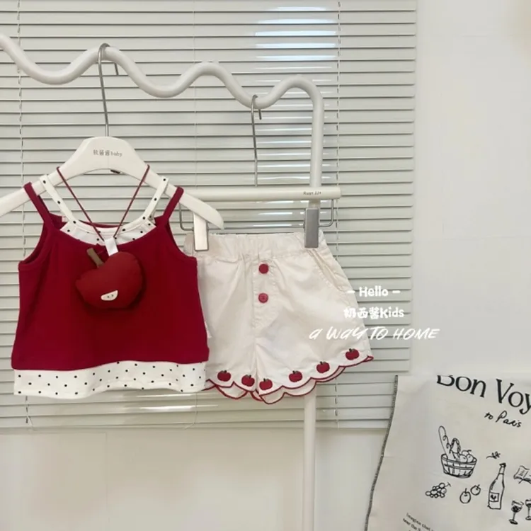 女童夏装套装假两件背心短裤夏季女宝百搭儿童洋气两件套休闲外出
