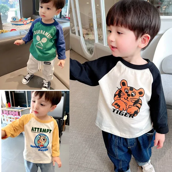 洋气时髦韩版卡通长袖童装童款纯棉T恤打底衫百搭男童儿童短袖