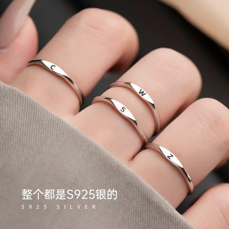 金美澳 925银戒指 情侣名字姓氏字母食指戒小众情人节礼物送女友商品图