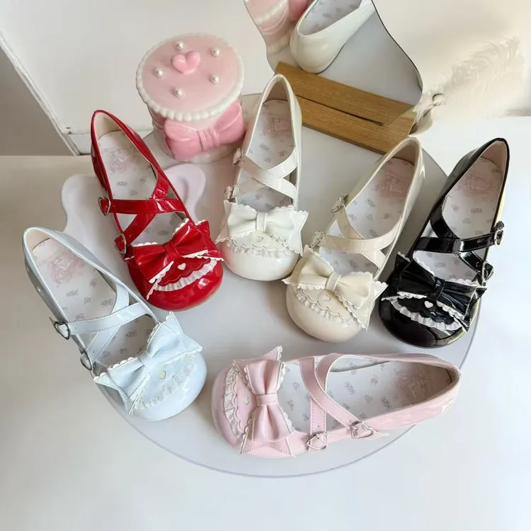 蜜糖甜心 蜜糖茶茶原创lolita蕾丝圆头蝴蝶结甜美低跟lo单鞋