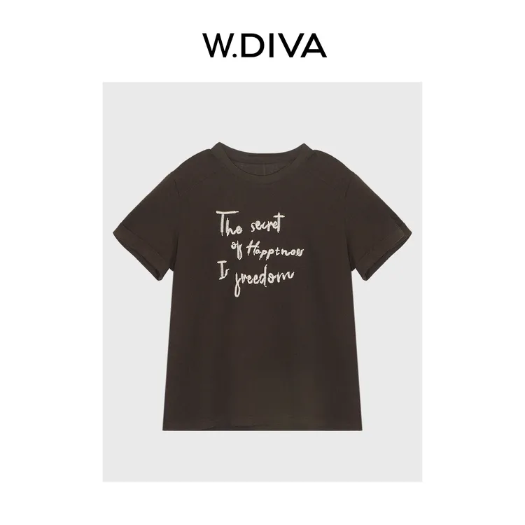 W.Diva【棉棉夏日】雪花棉字母绣花休闲两色短袖T恤慵懒风52T222500