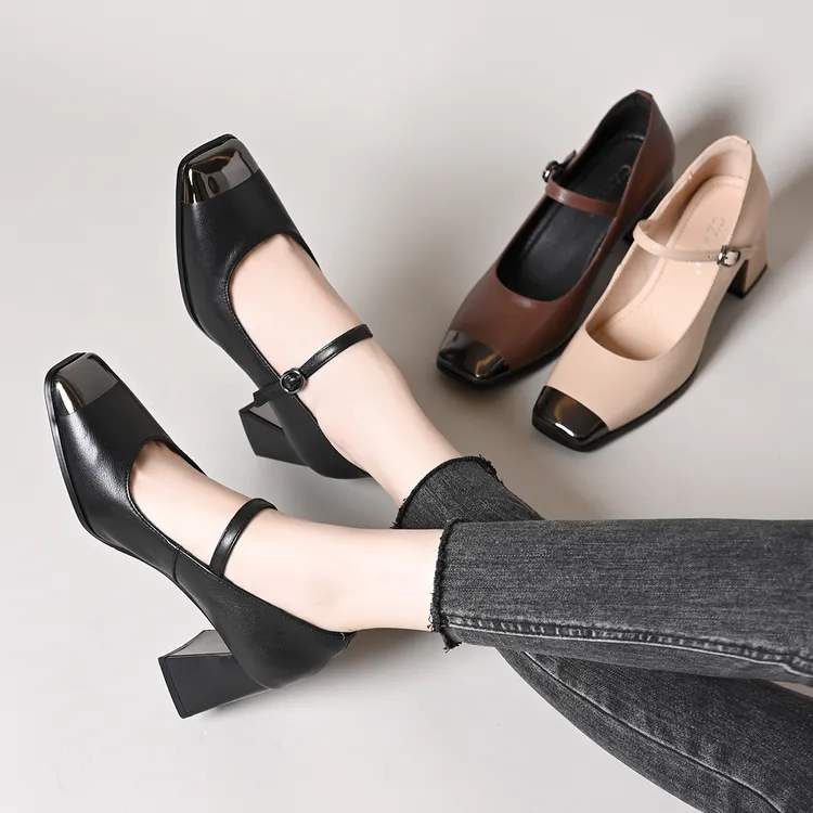 法式小香风复古玛丽珍鞋女2025年方头粗跟单鞋气质百搭小皮鞋