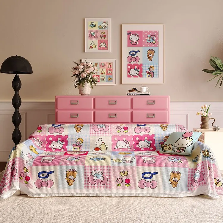 御锦年创意格子卡通可爱沙发巾客厅小清新全包防滑套罩沙发垫盖布