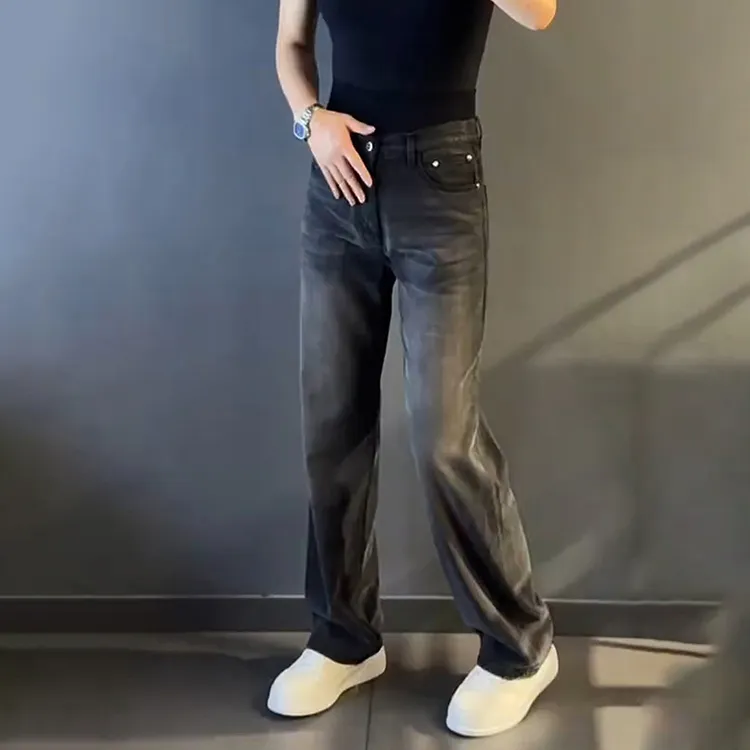 轻奢冰丝薄款潮牌男士痞帅直筒休闲裤百搭高品质宽松显瘦潮牛仔裤