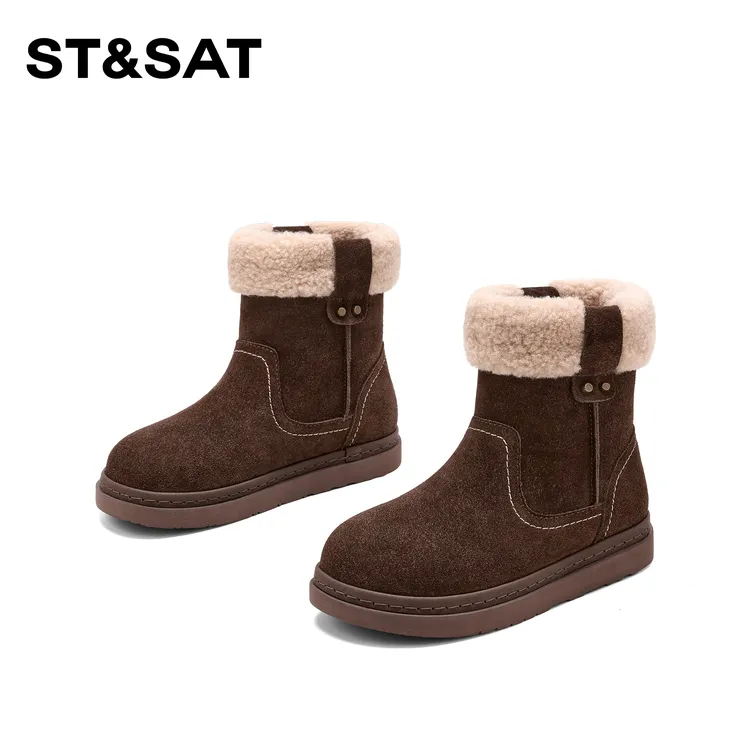 St&Sat/星期六时尚百搭雪地靴2026春季新款短筒中跟保暖女靴