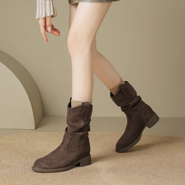 【琥珀流光】达芙妮美拉德短靴女2025冬季新款复古马丁靴粗跟堆堆靴