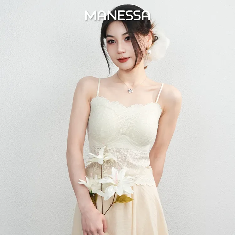 曼娜莎【瑰梦花期】蕾丝性感吊带舒适凉感美背内衣文胸一体夏日穿搭