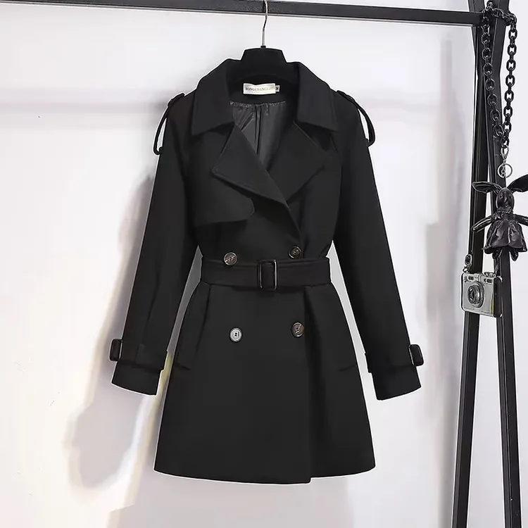 黑色短款风衣女2025春秋新款小个子中长款气质高级感时尚外套