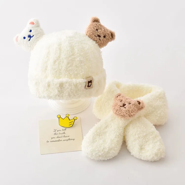 婴儿帽子围巾套装儿童针织护耳套装1一周岁半女宝加绒婴幼儿童帽