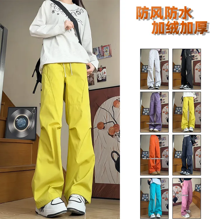 设计感机能潮牌加绒冲锋裤情侣户外防风防水秋冬显瘦直筒休闲裤子