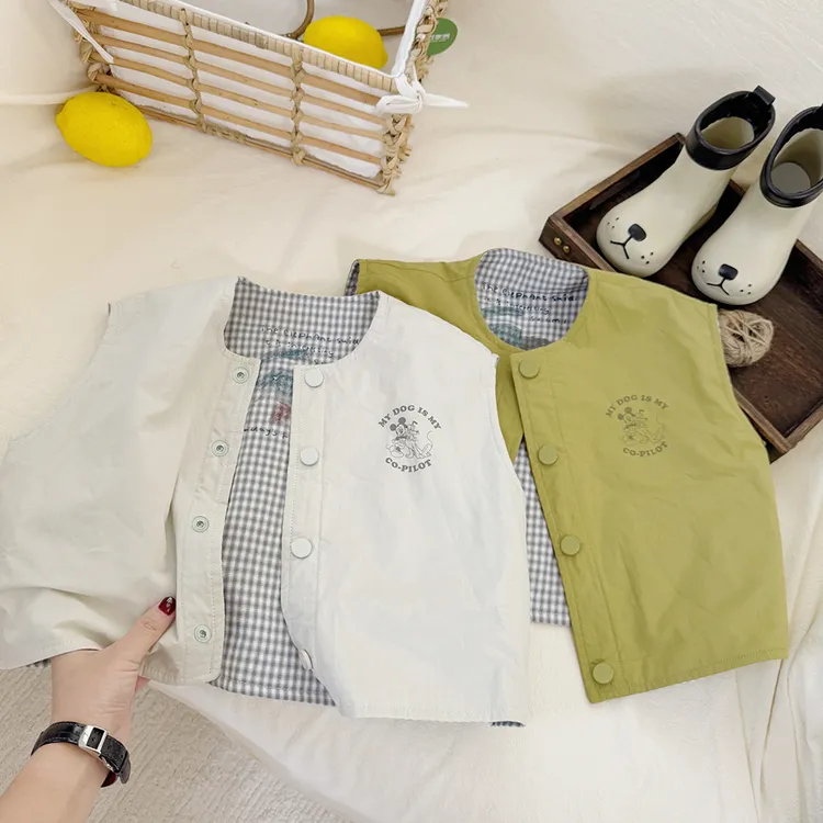 儿童春秋双面穿夹棉马甲外穿男童卡通韩版印花秋季女童洋气坎肩潮