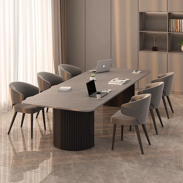 北欧岩板会议桌椅组合洽谈长桌工作台商务接待公司培训桌办公桌