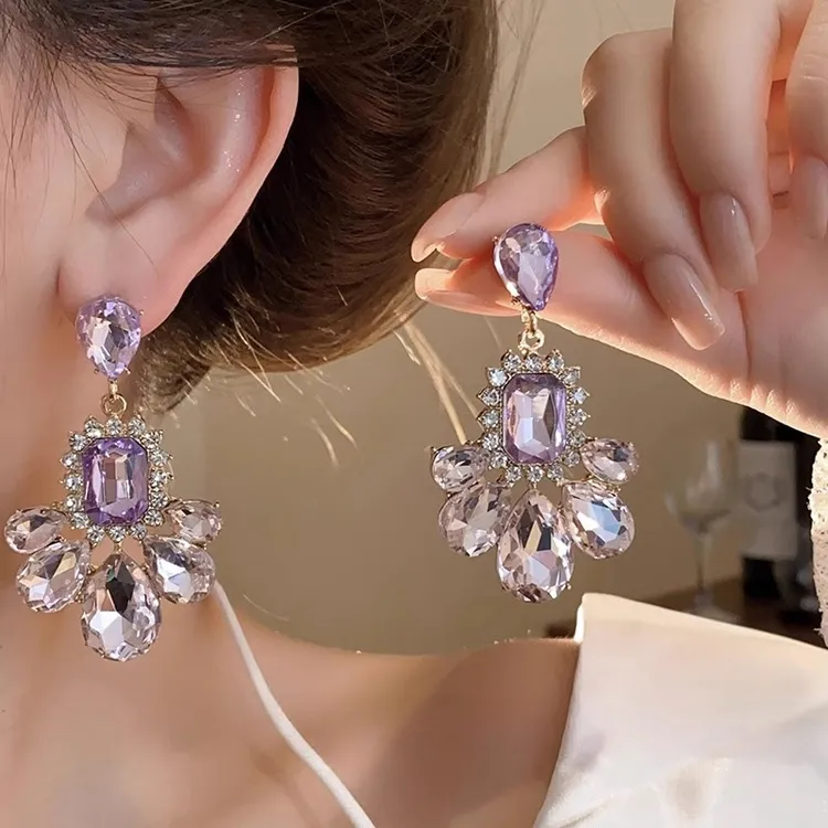 合金耳饰 轻奢重工紫色大耳环 时尚气质耳坠设计高级感设计感耳饰