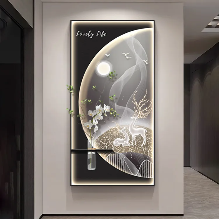 轻奢高级星辰福鹿玄关装饰画高档真水培落地画入户客厅背景墙挂画