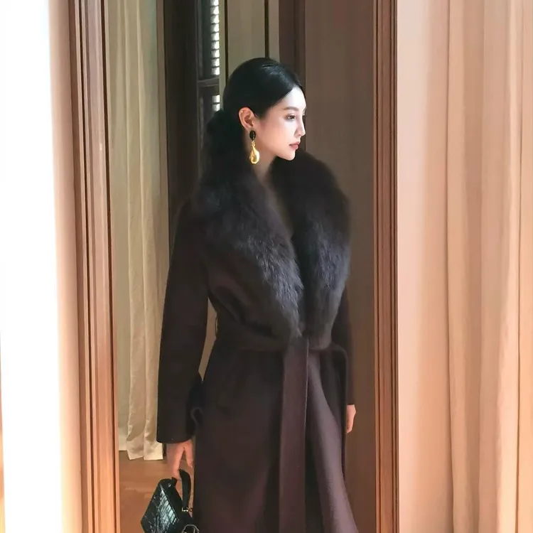 【送腰带】【送毛领】2025春秋新款气质长袖风衣3906外套女装修身收腰