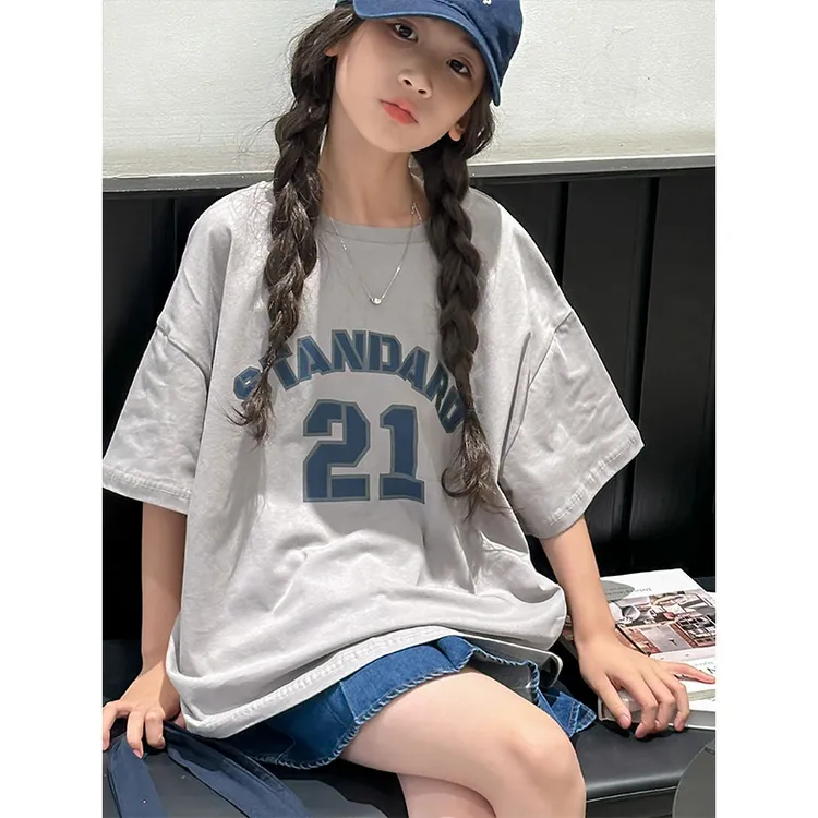 K26192女童夏装T恤儿童短袖上衣2025新款洋气大童夏天衣服薄T恤