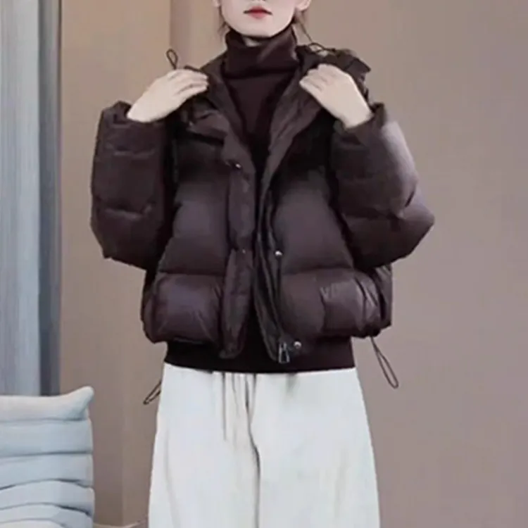 韩版时尚高级感纯色百搭棉服女2025冬季新款小众洋气连帽显瘦外套