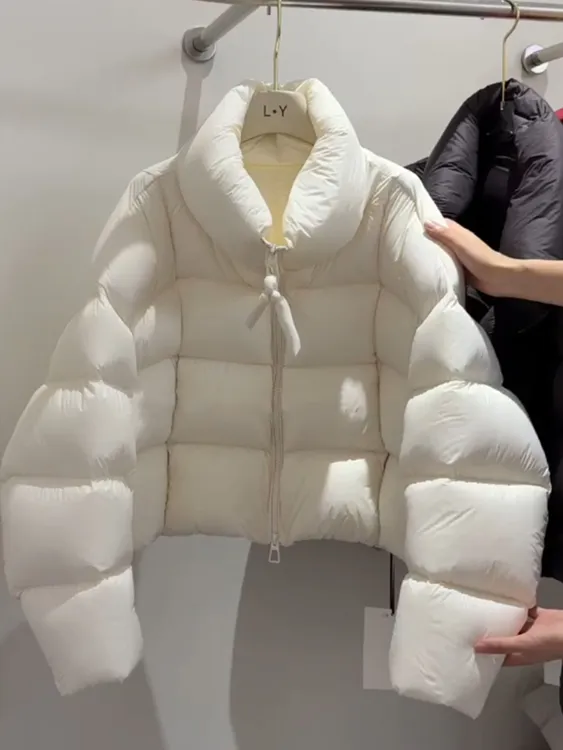 韩版超好看白色短款棉衣棉服女2025冬新款立领加厚保暖面包服外套