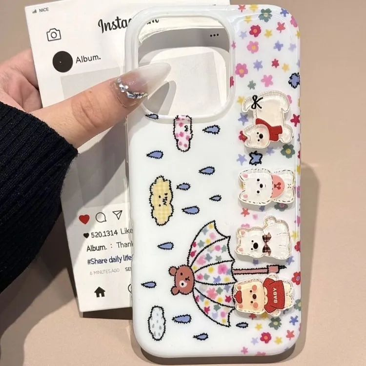 雨伞小熊适用苹果华为vivo小米oppo女iphone15/16/14手机壳