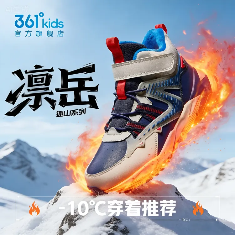 361°kids儿童【凛岳】防滑冬季毛茸茸减震运动鞋冬季保暖防滑二棉鞋