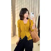 【阿凯自制】8421 韩系百搭木耳边温柔简约假两件针织上衣（衣长56）