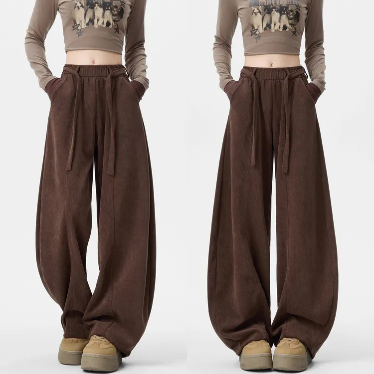 美式抽绳弯刀裤女秋季2025新款高腰窄版小个子阔腿裤宽松休闲卫裤