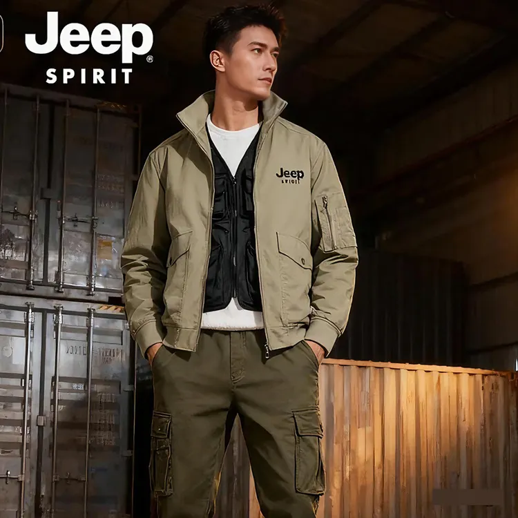 JEEP SPIRIT吉普秋冬男士加绒保暖立领夹克时尚美式工装风格外套