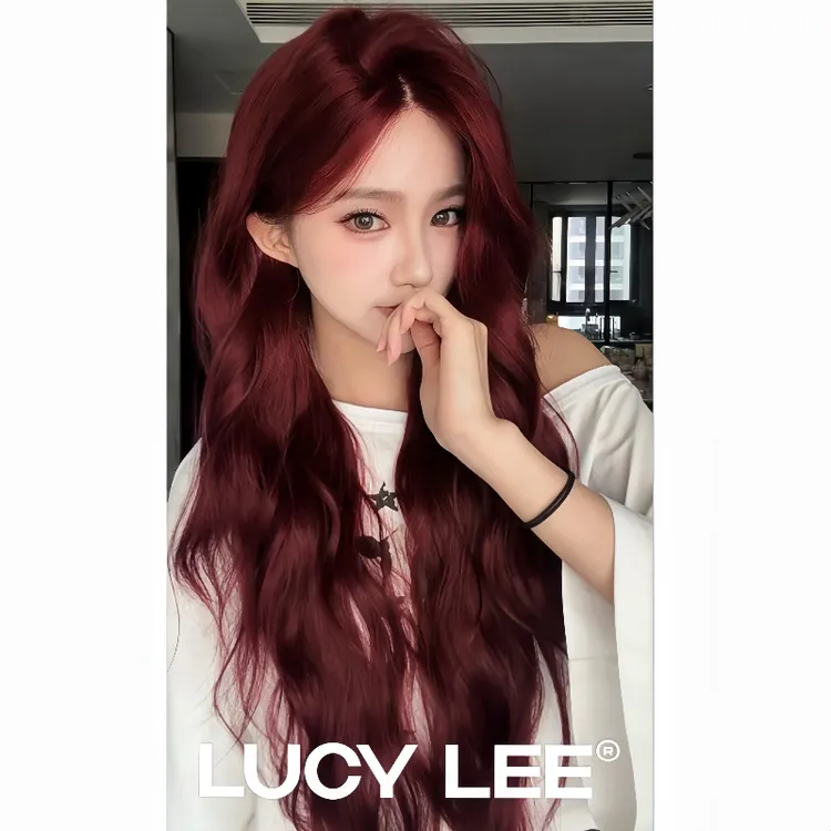 LUCYLEE【免修剪-小美人鱼】精修仿递针树莓红棕水波卷全头套假发