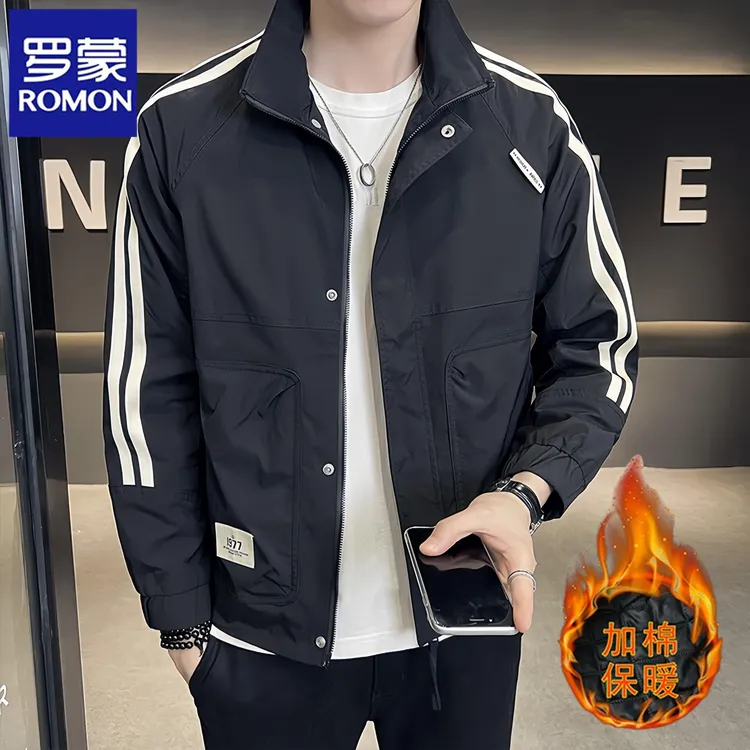 罗蒙春秋冬男士外套百搭新款工装拼色上衣服飞行员夹克衫加厚加棉