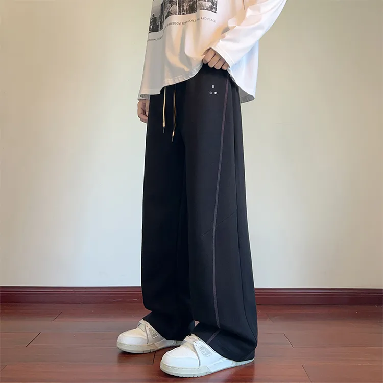 霄桂姿秋季新款棉质卫裤男宽松潮流明线垂感直筒裤青少年运动长裤