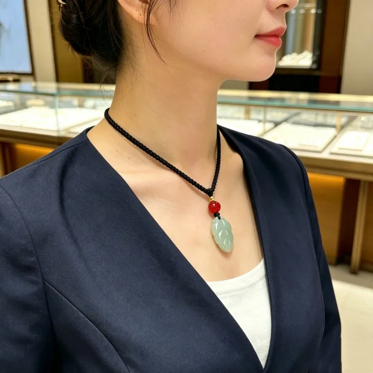 叶子项坠树叶毛衣链黑绳编织锁骨链新中式国潮项链送爱人生日礼物商品图