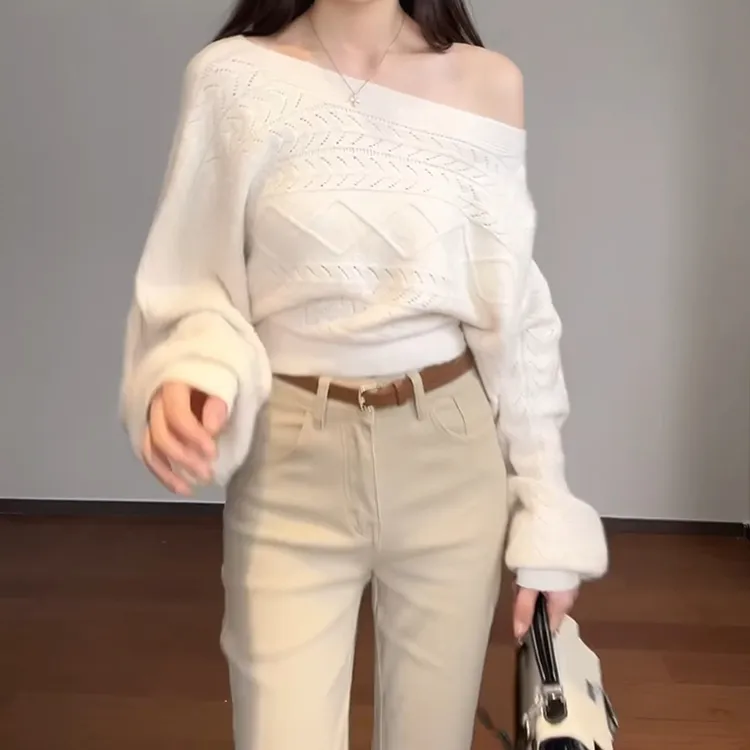2025新款秋季韩版镂空蝙蝠袖长袖针织衫上衣女百搭毛衣LK2507070
